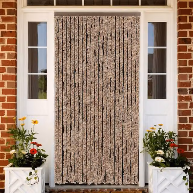 Berkfield Home Chenille Fly Curtain in Beige and Brown, W/H: 90 x 220 cm – 1