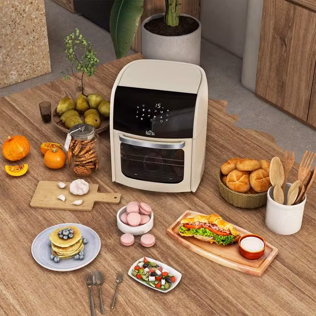 HOMCOM Air Fryer Oven with 8 Modes and Digital Display, White and Beige
