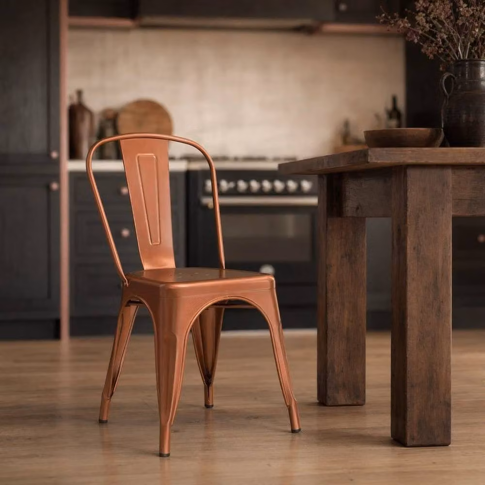 FLAVORA Glossy Gold Metal Industrial Dining Chair – 2