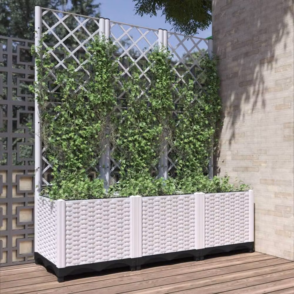 Berkfield Home Garden Planter with Trellis in White, W/D/H: 120 x 40 x 136 cm – 2
