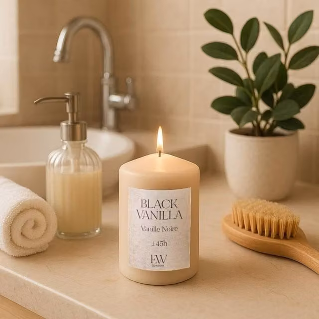 Marco Paul Fresh Scented Soy Wax Pillar Candle in Beige, Height: 15 cm