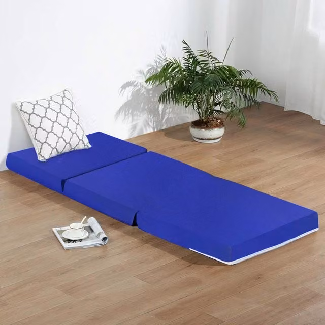 Rest Relax Blue Faux Leather Folding Futon Mattress Chair