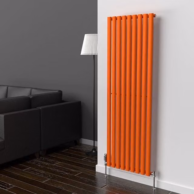 Lux Heat Oval Coloured Vertical Radiator in Sunburst Orange, H 160 cm x W 54 cm
