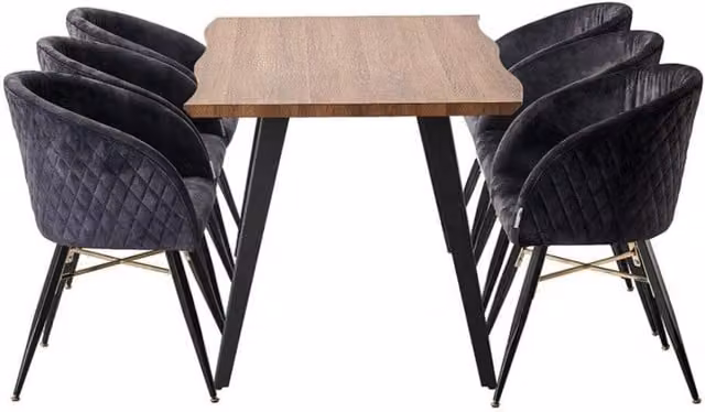 Life Interiors Rocco Vittorio Dining Set with Oak Rectangular Table and 6 Black Chairs