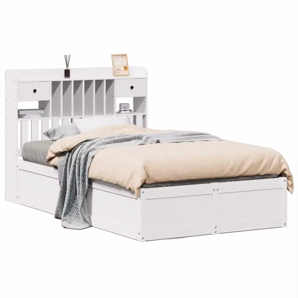 Berkfield Home White Solid Wood Pine Double Bed Frame W: 135 cm, D: 190 cm – 2