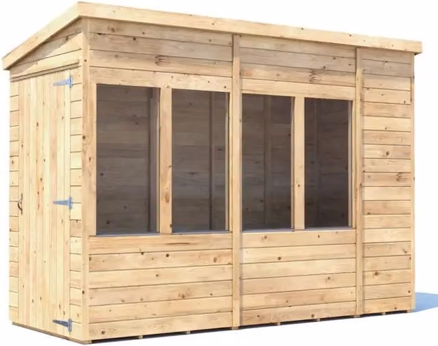 Dunster House Pressure Treated Wooden Pent Potting Shed in Brown, 4 x 10 ft
