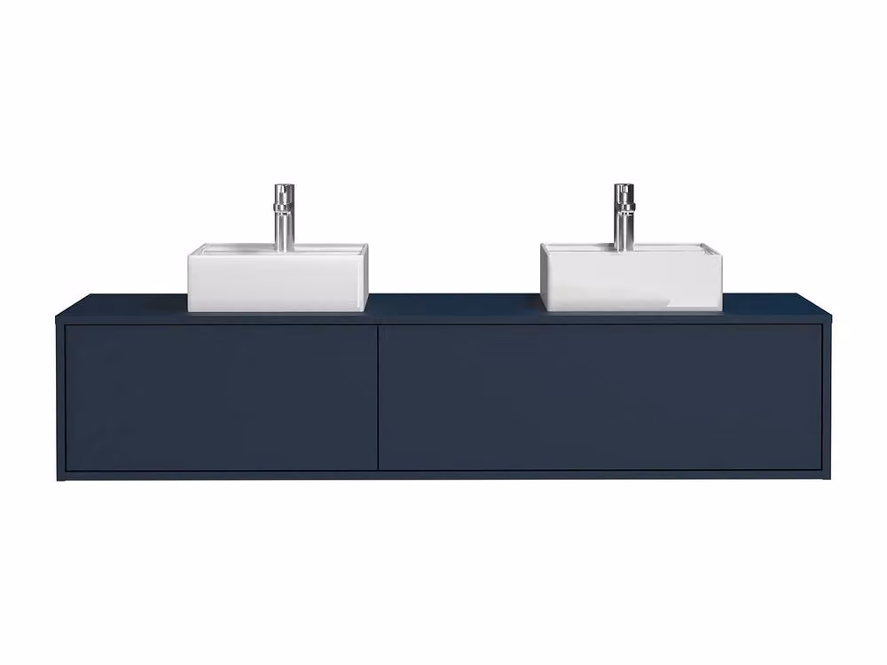 Vente-unique Midnight Blue Suspended Bathroom Furniture with Double Basin, W: 150 cm – 2