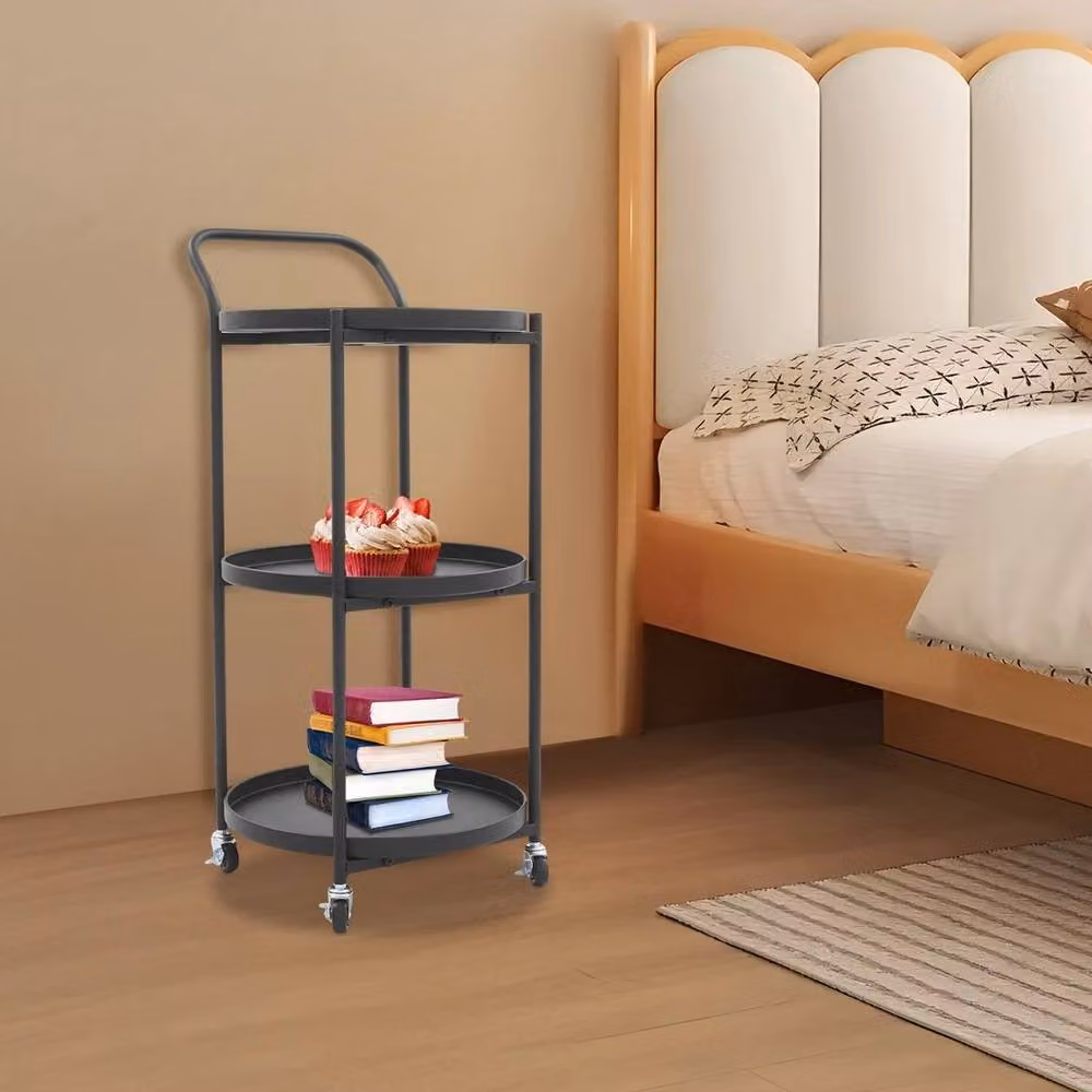 Kelvenix 3-Tier Rolling Bar Cart and Coffee Table, Black, W/D/H: 46 x 40 x 78 cm – 3