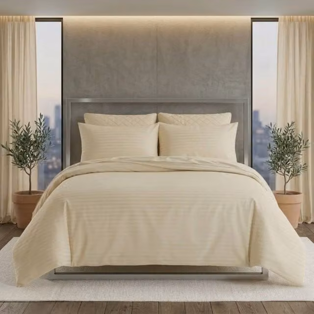 Snug City Luxury Satin Stripe Duvet Cover Set in Beige, Cotton Rich T250, 200 x 200 cm – 1