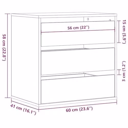 vidaXL Modern Corner Chest of Drawers in Black MDF, W: 60 cm, D: 41 cm, H: 58 cm – 1