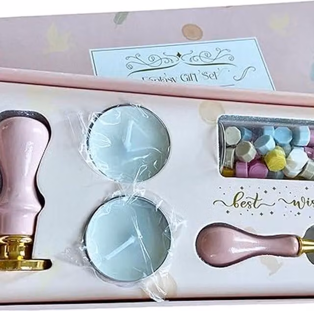 Syntego Heart Gift Stamp Wax Kit in Pink with Brass and Wood Elements