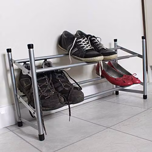 JVL 2 Tier Extendable Metal Shoe Rack in Silver and Grey, W/D/H: 61.5 x 37 x 23 cm – 3