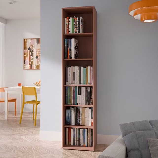 Furniture To Go Alice Springs Tall Narrow Bookcase with 5 Shelves in Taupe and Terracotta – 1