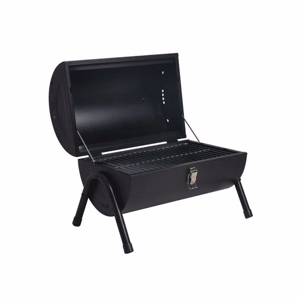 Nordara Portable Tabletop Charcoal Barrel Garden Camping Grill in Black with Stainless Steel and Wood Details – 3