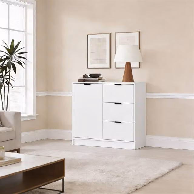 Home Source Phoenix Small 1 Door 3 Drawer Sideboard Cabinet in White