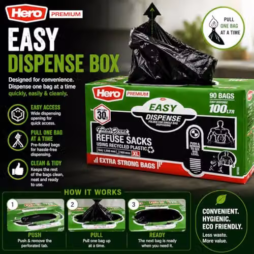 Hero 100L Scented Heavy Duty Black Refuse Bin Bags – 5