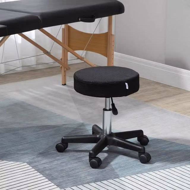 FORGEVIO Black Swivel Salon Stool, Adjustable Beauty and Spa Chair with Castors – 1