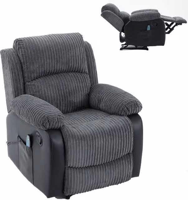 FURNITURE ONE Manual Recliner Sofa, Grey Corduroy Fabric 1 Seater Armchair