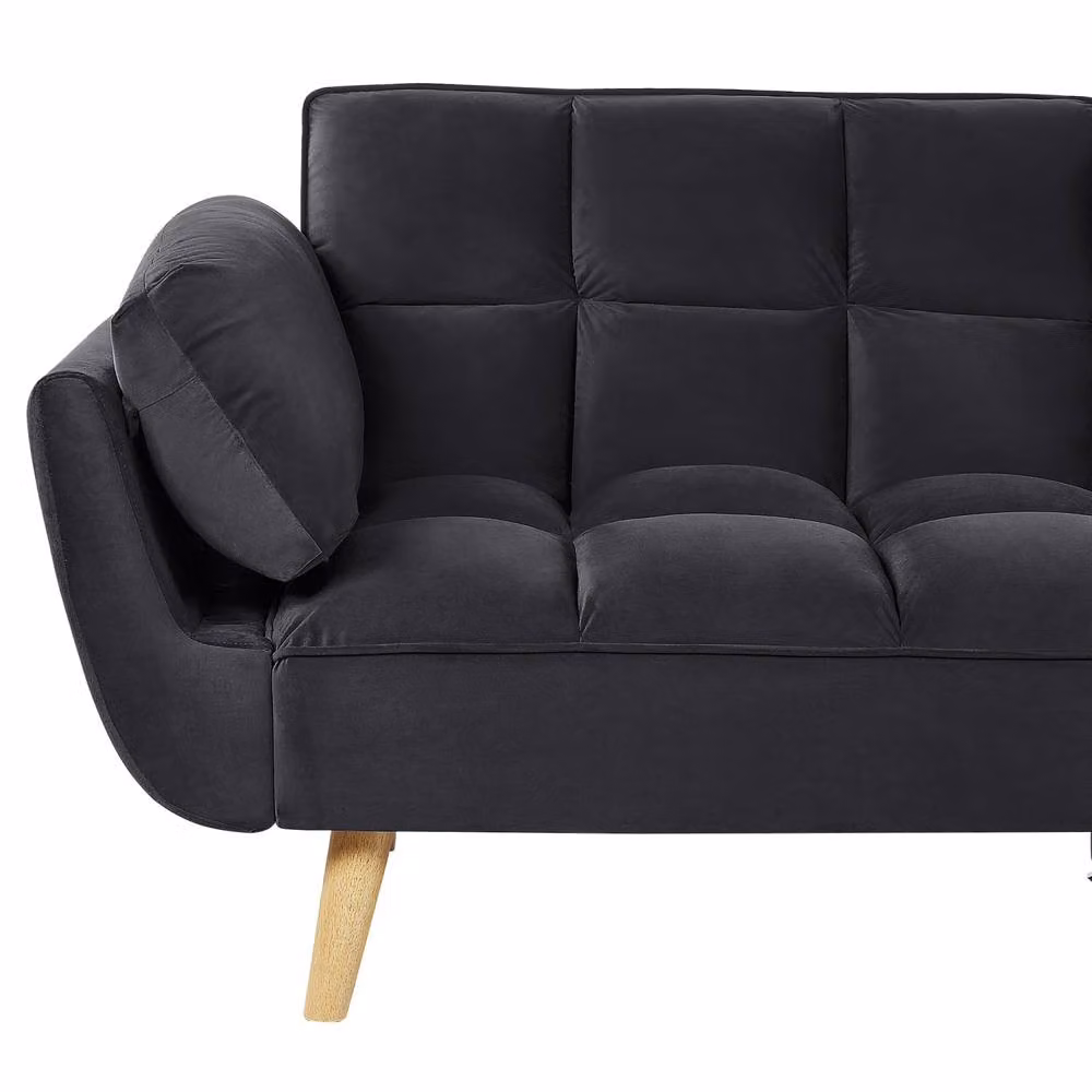 Wyld Haus Black Velvet 3 Seater Click Clack Sofa Bed with Rubberwood Legs – 4