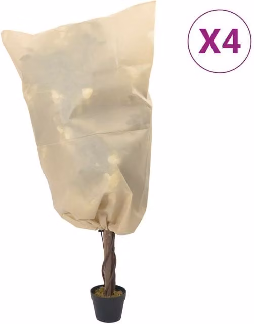 Berkfield Home Plant Fleece Covers with Drawstring, 4 Pack, Beige, W x D: 0.8 x 0.8 m – 1