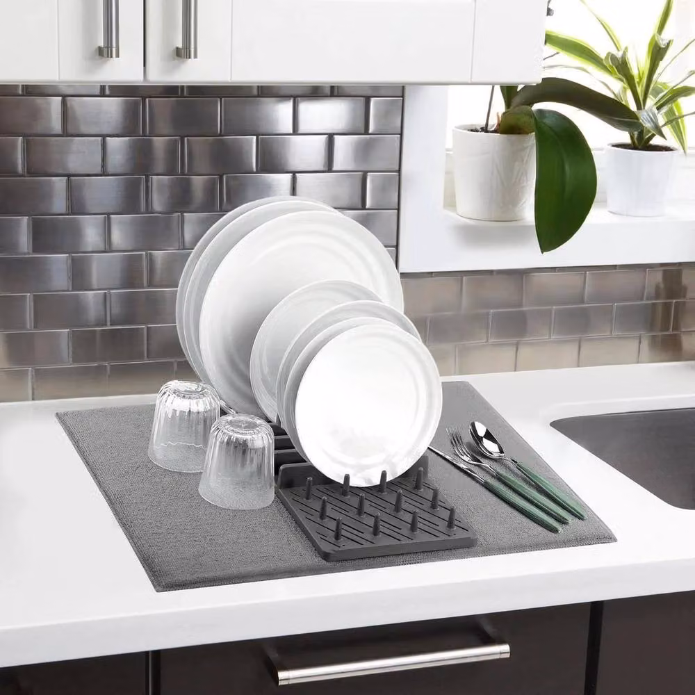 Kelvenix Grey Microfibre Dish Drying Mat with Dish Drainer, W: 50 cm, D: 38 cm – 3