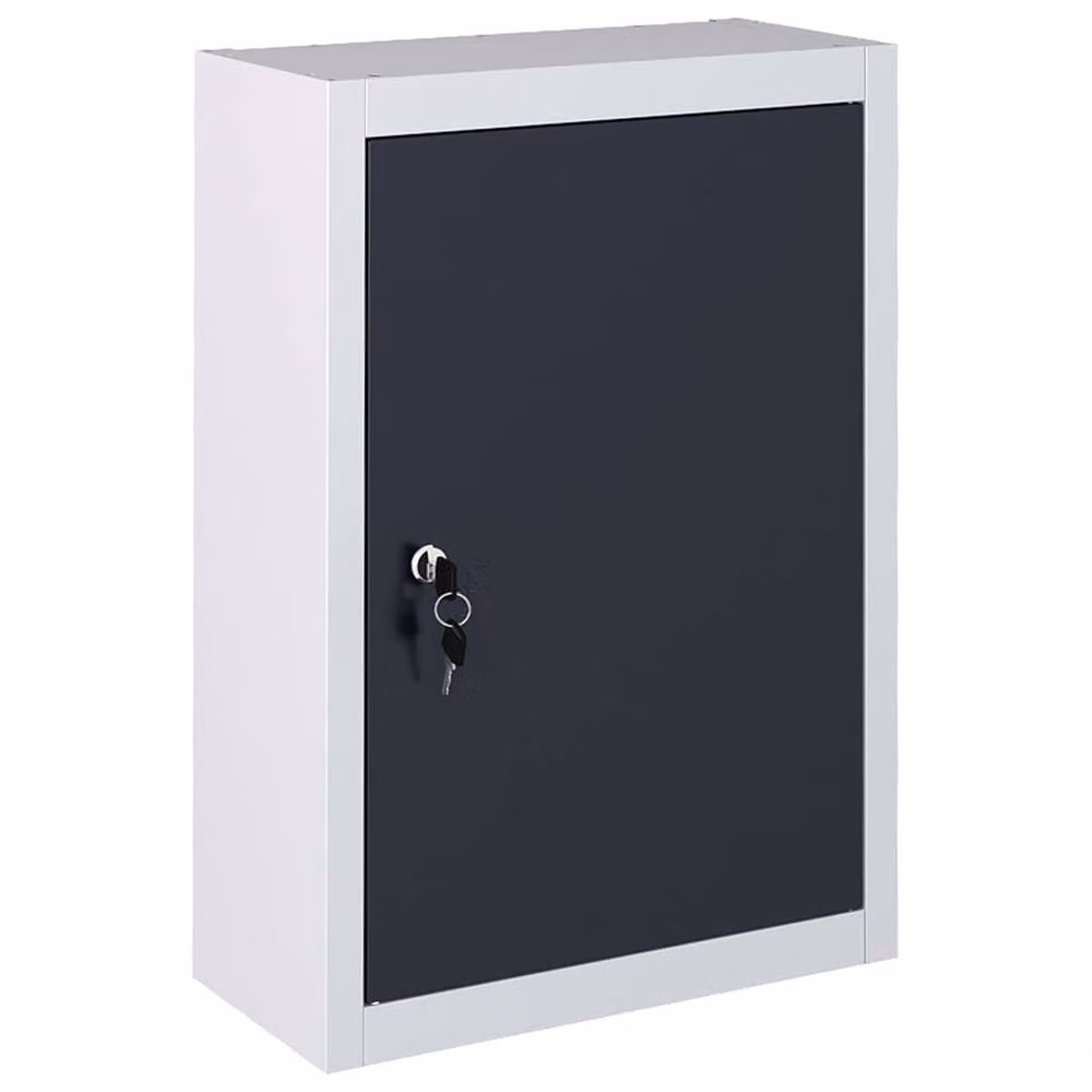Berkfield Home Industrial Style Wall Mounted Metal Tool Cabinet in Grey and Black – 2