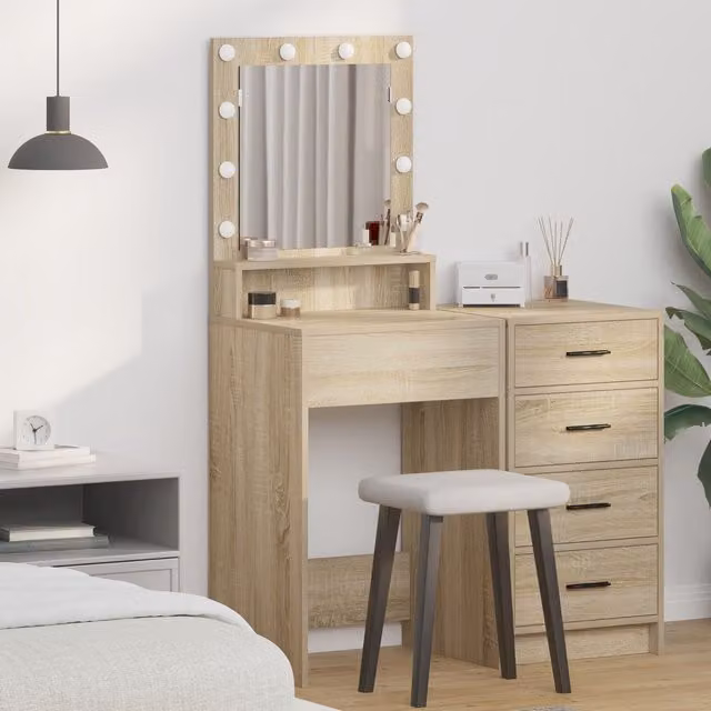 Berkfield Home Hollywood LED Dressing Table in Sonoma Oak Brown, W: 50 cm, D: 41 cm, H: 135 cm – 1