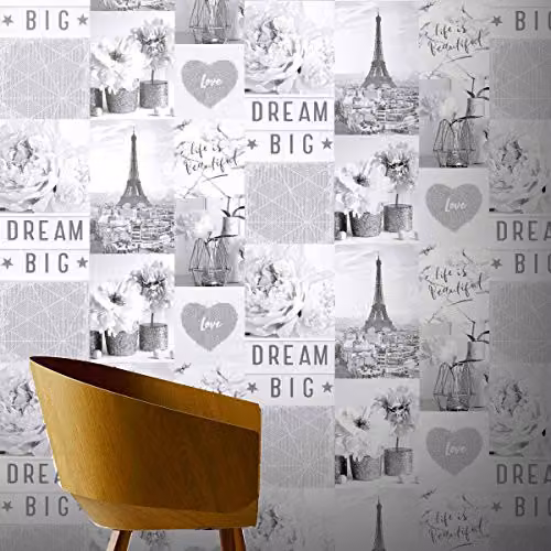 Arthouse Life Is Beautiful Monochrome Collage-Style Wallpaper in Black, White and Grey – 2