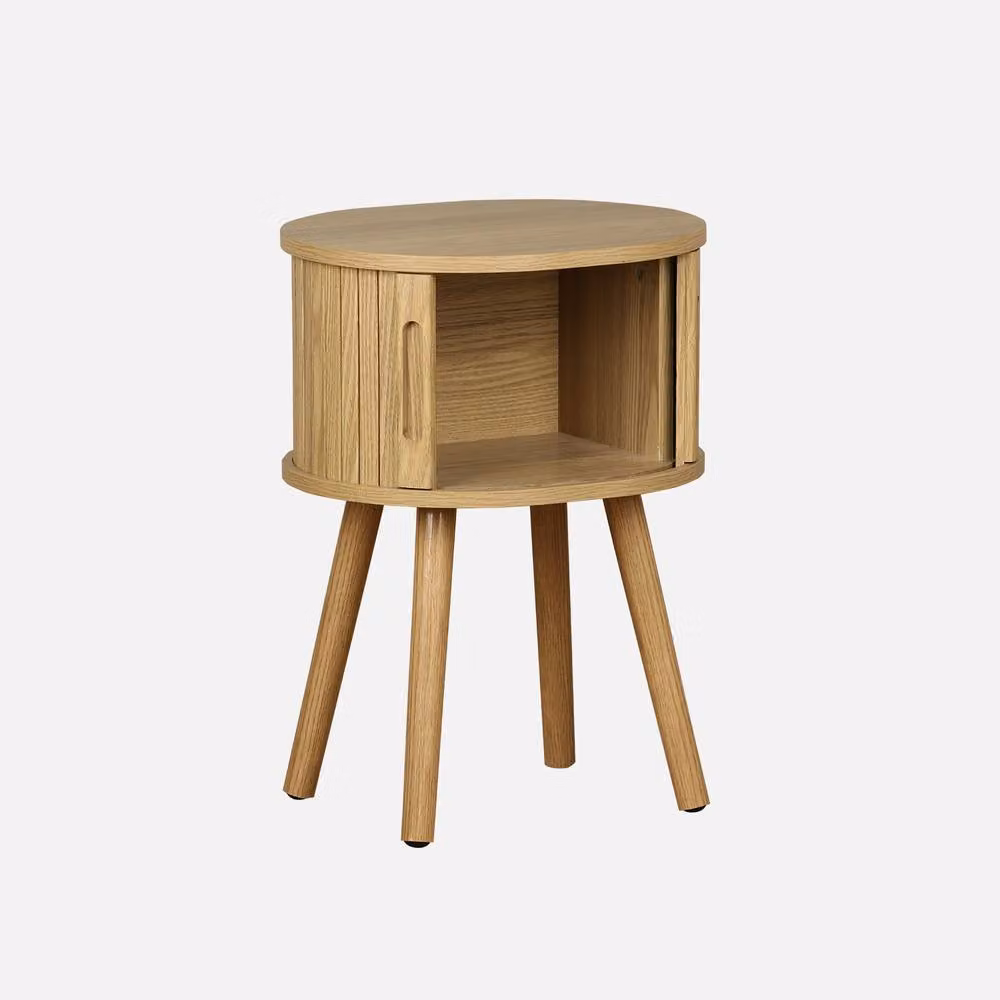 sweeek Scandinavian Wood Bedside Table with 2 Sliding Doors in Light Brown – 2