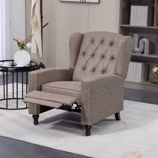 HOMCOM Manual Reclining Armchair with Integrated Footrest in Brown Synthetic Leather