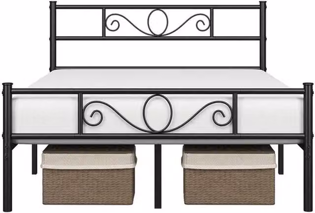 KORVIXA King Size Metal Iron Platform Bed in Black, W/D/H: 180 x 200 x 32 cm