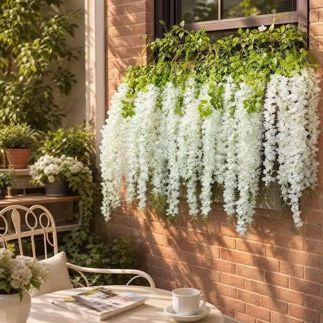 Garden Sanctuary 12pcs White Silk Artificial Wisteria Hanging Floral Vines – 1