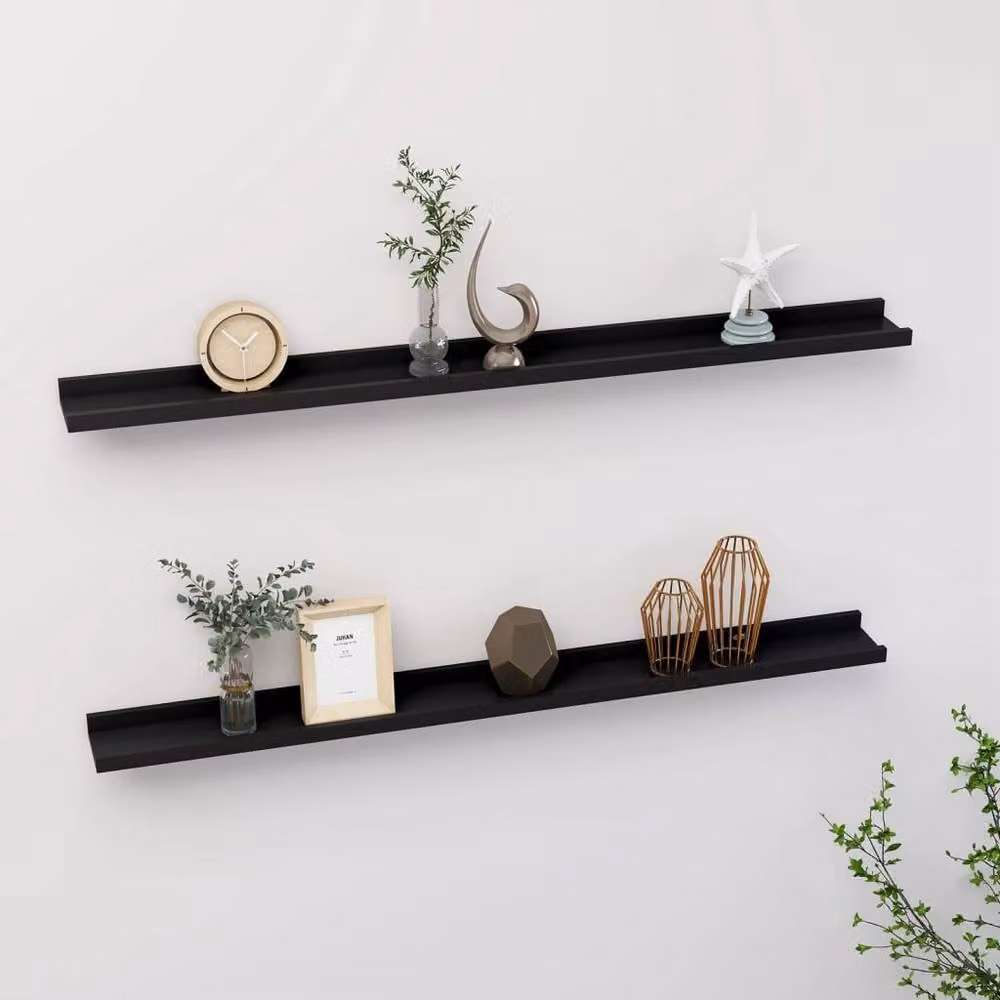 Berkfield Home Decorative Wall Shelves, 2 Pack, Black, W: 100 cm, D: 9 cm, H: 3 cm – 2