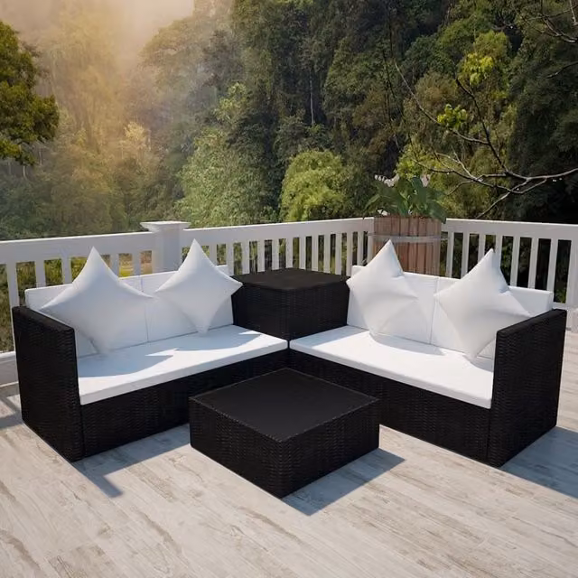 Berkfield Home 4 Piece Poly Rattan Garden Lounge Set with Cushions in Black – 1