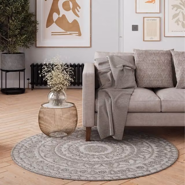 The Rug House Grey Modern Plain Loop Pile Circular Rug