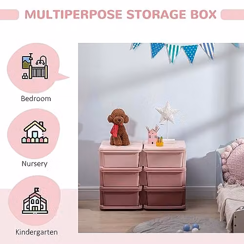 HOMCOM Pink 3 Tier Plastic Kids Toy Storage Organiser Tower – 4