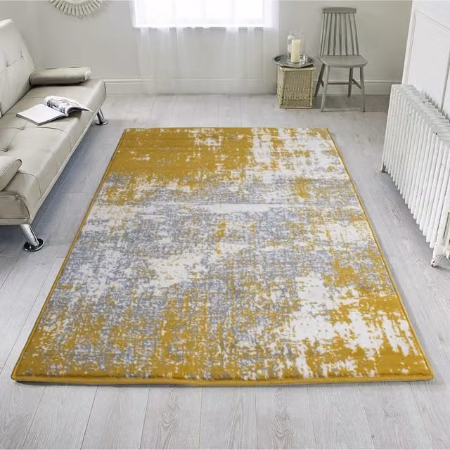 The Rug House Abstract Modern Living Room Rug in Yellow and Grey, W: 280 cm, D: 190 cm