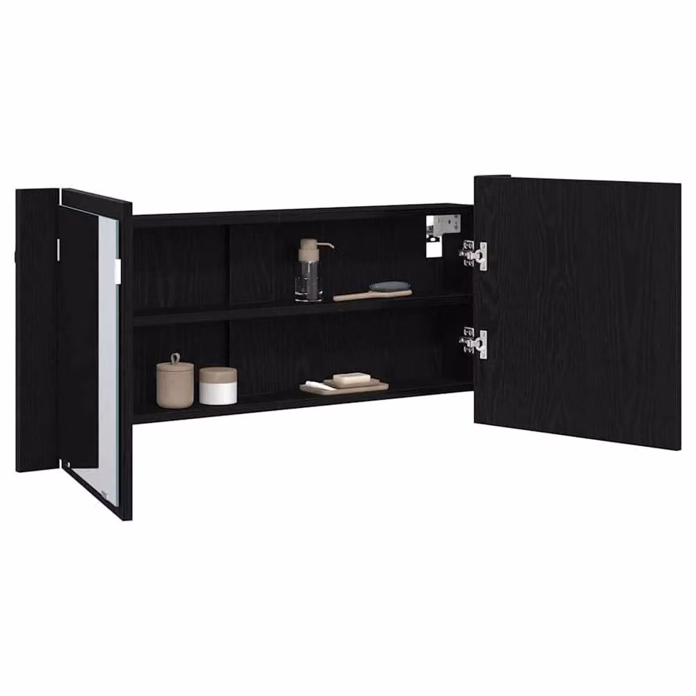 Berkfield Home LED Mirror Cabinet in Black Oak, W/D/H: 100 x 12 x 45 cm – 2