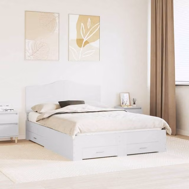 Berkfield Home Modern Bed Frame with Headboard and Drawers in White, Engineered Wood, W/D/H: 160 x 200 cm
