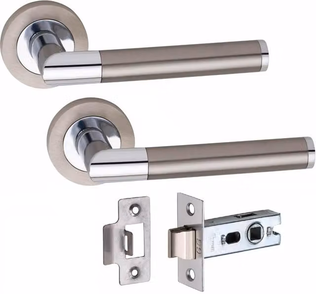 Golden Grace 5 Pairs Mitred Door Handles on Rose with Latch in Grey Duo Finish