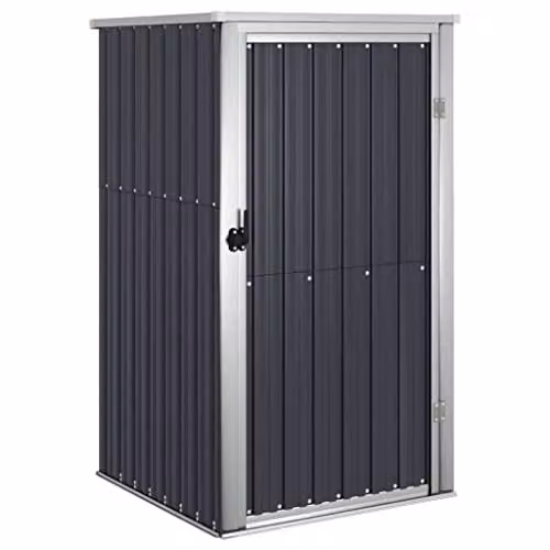 vidaXL Garden Tool Shed in Anthracite, Galvanised Steel Storage Shed with Single Door, W/D/H: 88 x 89 x 161 cm