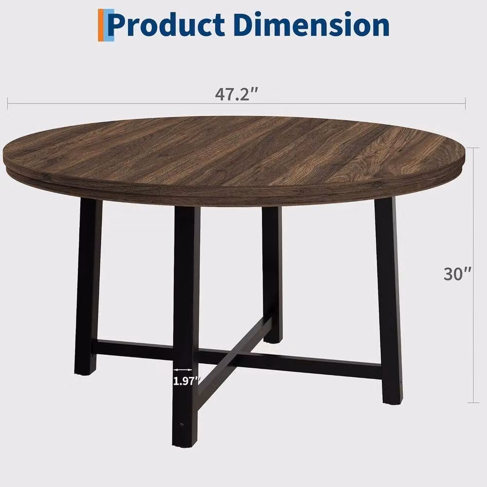 VOGREX Round Industrial Metal Dining Table in Brown, Seats 4 – 2