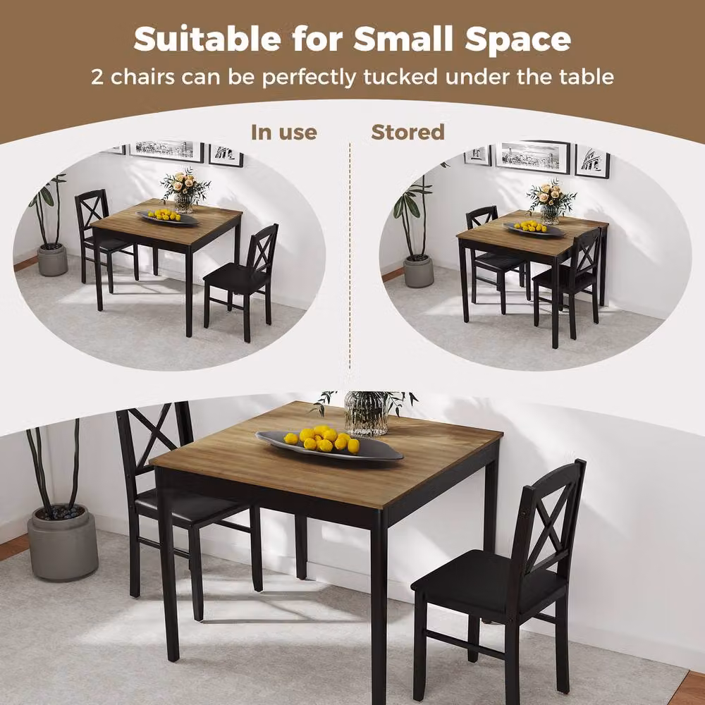 Costway 3-Piece Modern Dining Table and 2 Upholstered Chairs Set in Brown – 7