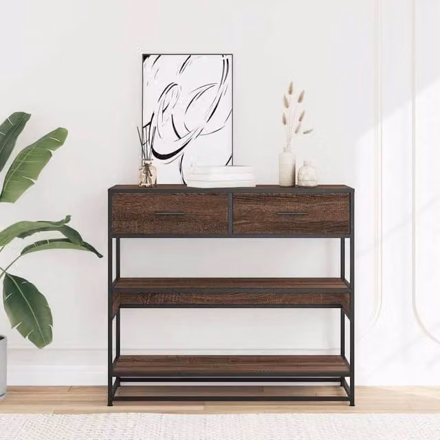 Berkfield Home Decorative Console Table in Brown Oak, W/D/H: 90 x 35 x 80 cm – 1