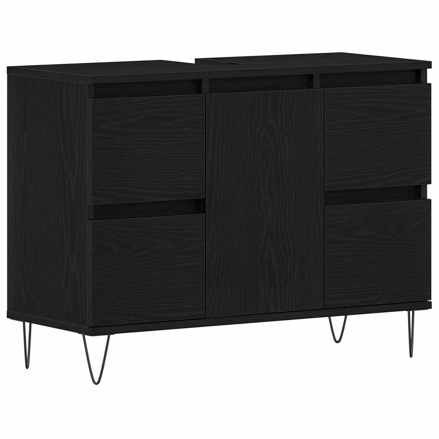 Berkfield Home Modern Black Oak Bathroom Sink Cabinet with Hinged Doors and Internal Drawers, W/D/H: 80 x 33 x 60 cm – 2