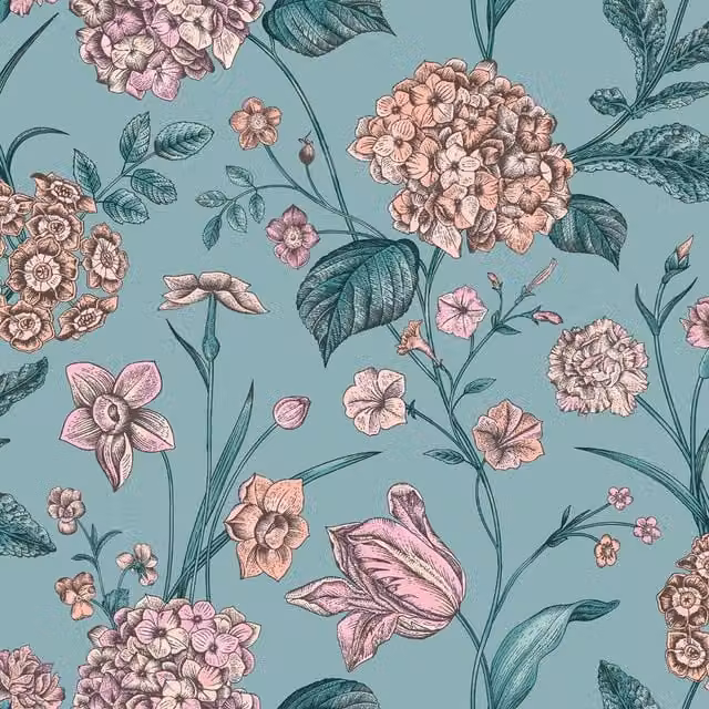 Rasch Amelie Hydrangea Floral Botanical Wallpaper in Petrol Teal