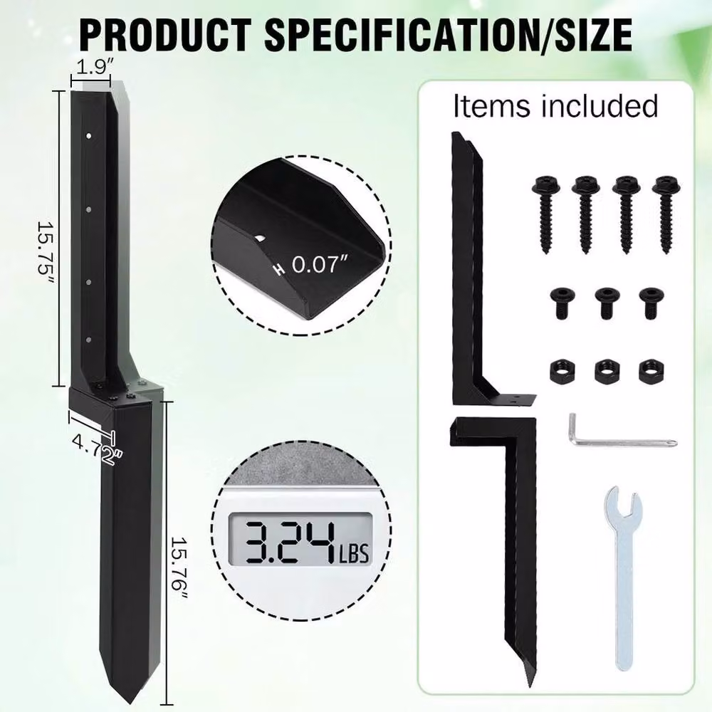 SPETLEK 4-Piece Heavy Duty Fence Post Repair Kit Stake Anchor, Black, W: 300 cm, H: 120 cm – 2