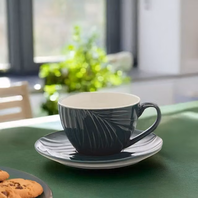 Orsina Green Porcelain Espresso Cup and Saucer Set with Floral Detailing – 1