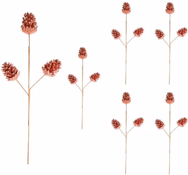 Shatchi Glitter Rose Gold Pine Cone Christmas Picks, 6 Pack, Height: 58 cm – 1