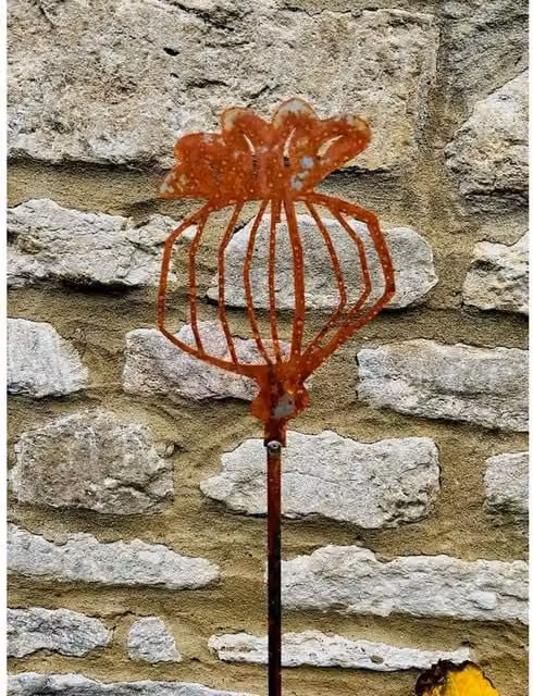 Poppyforge Bronze Metal Poppy Seed Head Plant Garden Art, Pack of 3